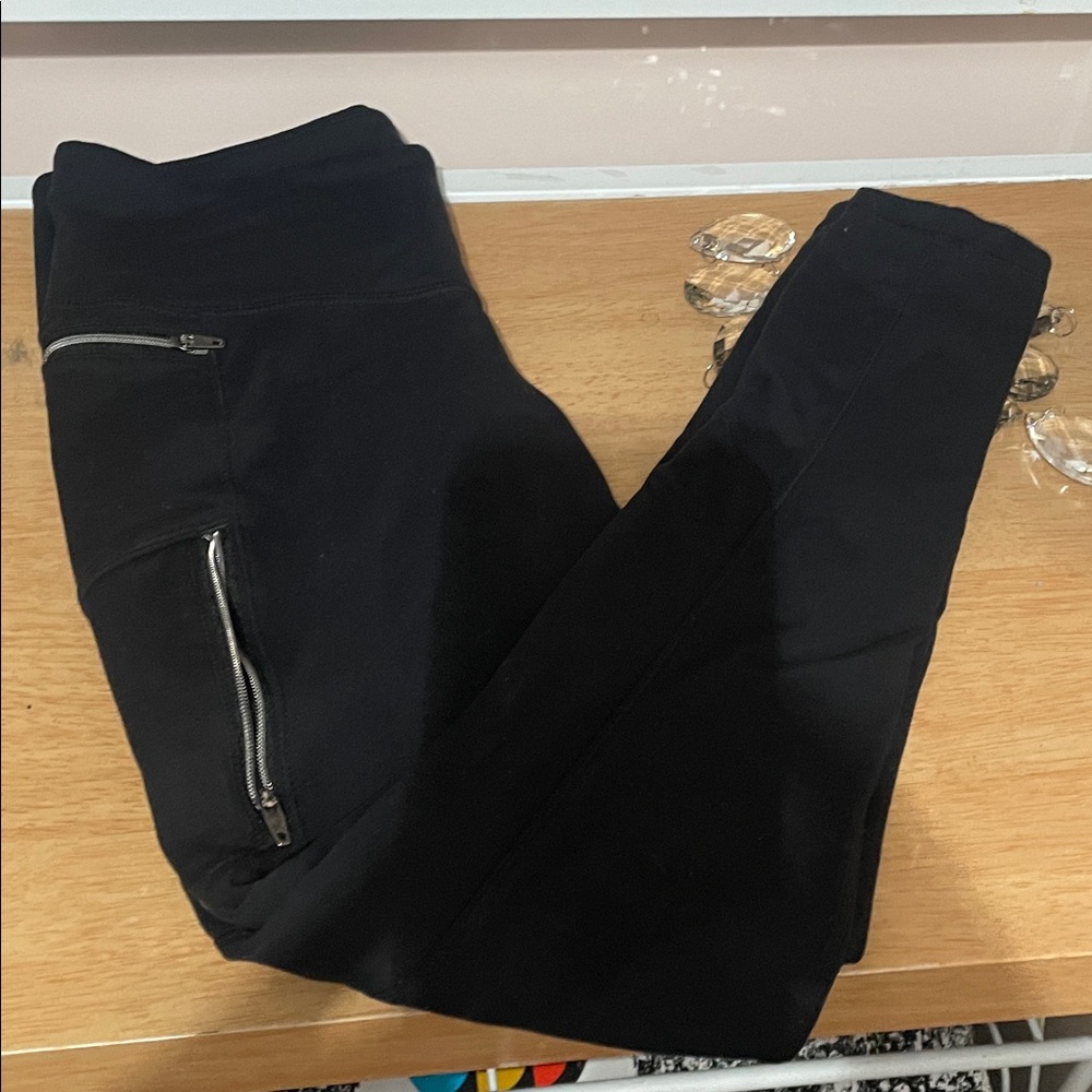Athleta Black Leggings with Zipper Detail